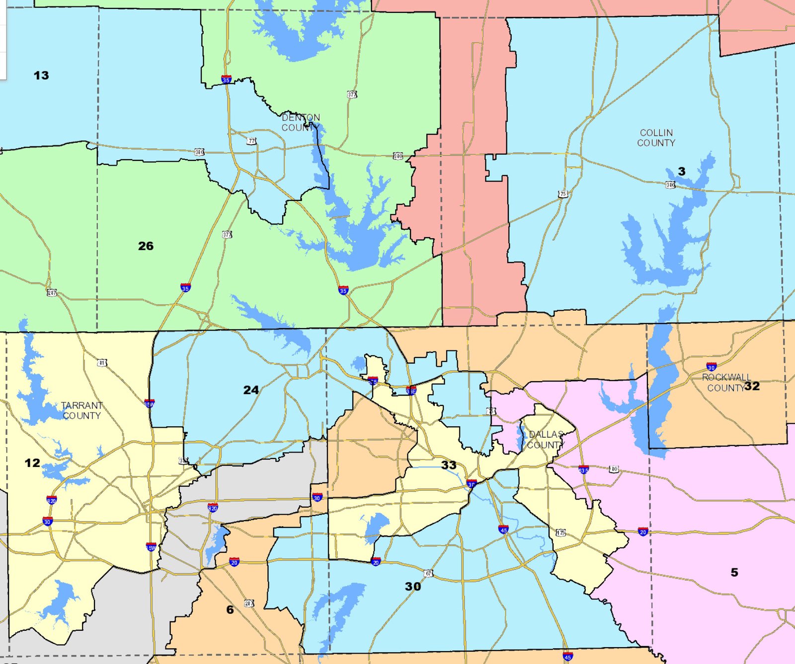 North Central Texas Currenty Gerrymandered District Map for the 2026 Election.