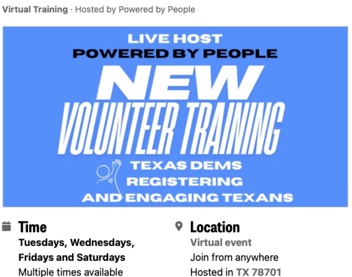 PxP New Volunteer Training (Live Trainer - Texas Voter Registration Events and REACH)